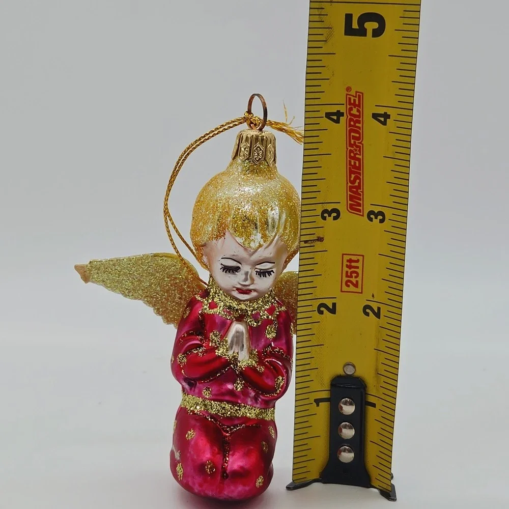 VTG Kneeling Praying Angel Blown Glass Christmas Tree Ornament 4